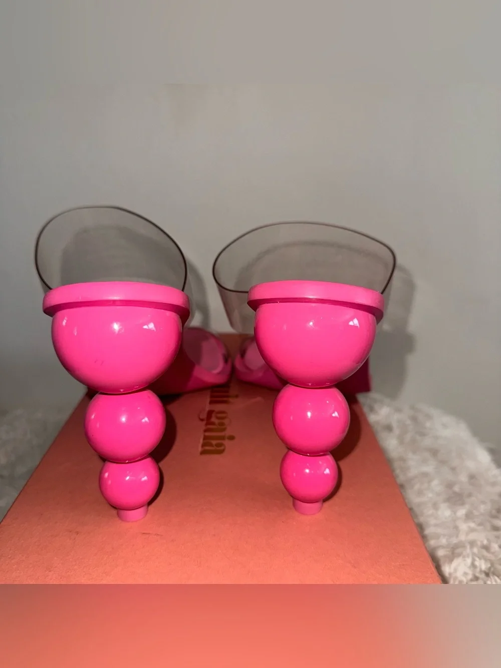 RARE Cult Gaia Vita Vinyl Stacked Heel Mules Blossom Pink Size 42 (Fits 10.5)